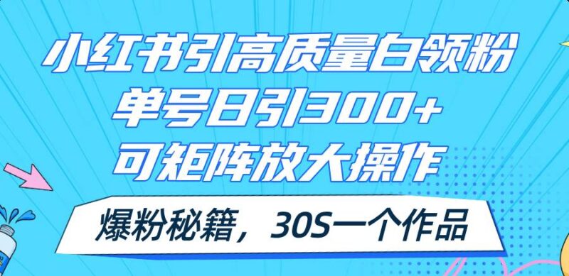 小红书引高质量白领粉，单号日引300+，可放大操作，爆粉秘籍！30s一个作品-91搞钱