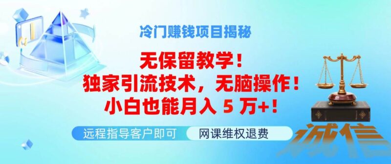冷门赚钱项目无保留教学！独家引流技术，无脑操作！小白也能月入5万+！-91搞钱
