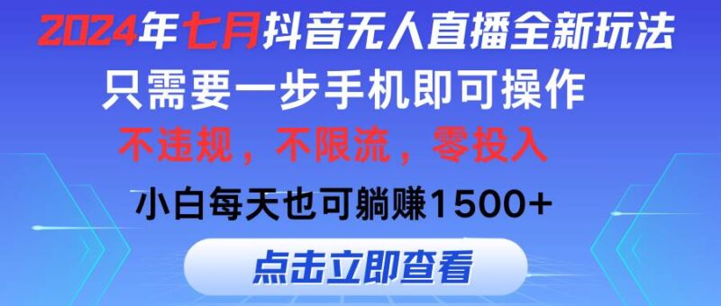 2024年七月抖音无人直播全新玩法，只需一部手机即可操作，小白每天也可...-91搞钱