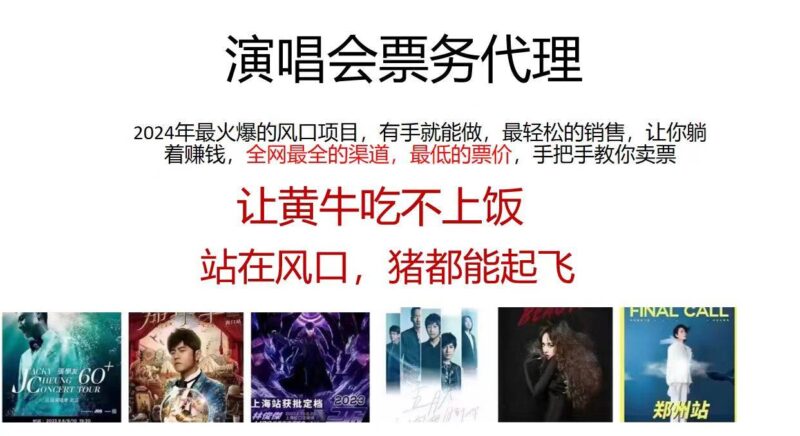 演唱会全网最低票务代理，小白一分钟上手，手把手教你卖票，日入2000+...-91搞钱