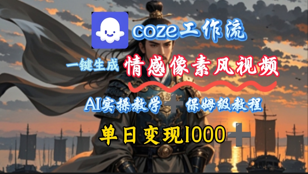 用coze工作流一键生成情感像素风视频，几分钟一条，单日变现500+-91搞钱