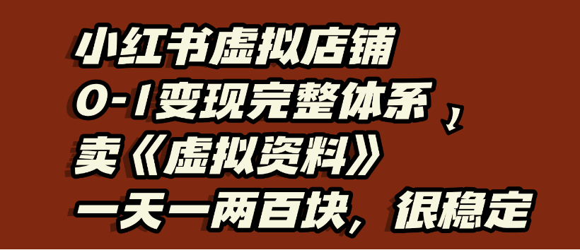 小红书虚拟店铺0-1变现完整体系，虚拟资料，一天一两百块，很稳定-91搞钱