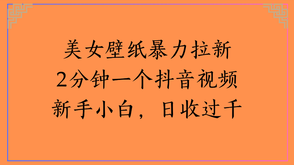美女壁纸,暴力拉新2分钟一个抖音视频新手小白,日收过千-91搞钱